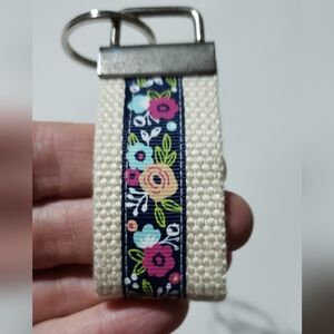 Navy Pink Flower Floral Print handmade Mini Key Fob, women's Keychain key holder